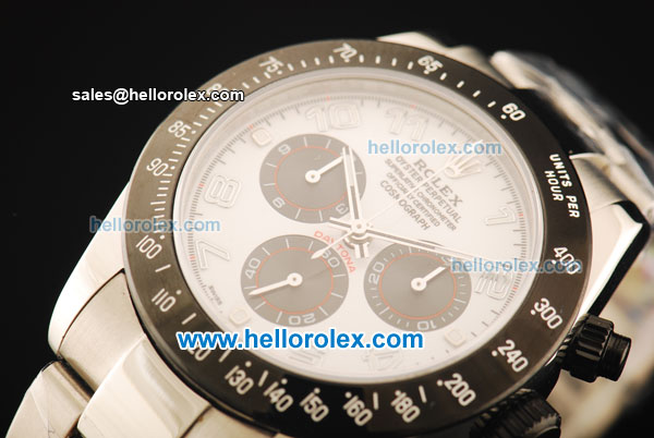 Rolex Daytona Chronograph Swiss Valjoux 7750 Automatic Movement Steel Case with White Dial and Arabic Numerals-Black Bezel - Click Image to Close